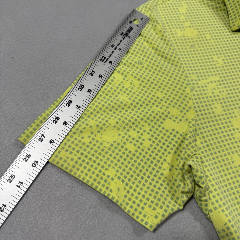 Adidas Golf Polo Shirt Mens Large Lime Green Yellow Grid Print Short Sleeve - Picture 7 of 9